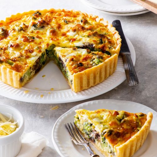 Caramalised onion and broccoli quiche - Gluten-Free Heaven