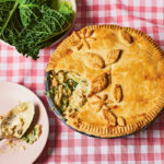 Chicken, mushroom and wild garlic pie